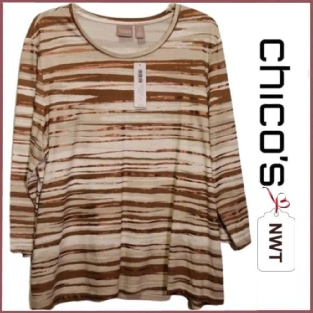 Chico's Size 3 = XL  NWT Chico's Bronze Metallic Top